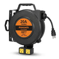 Retractable Extension Cord Reel Built for Heavy-Duty Tools, 10AWG SJTW Cable, 20A Circuit Breaker, 2500W