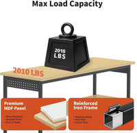 60" Adjustable Height Workbench,9-Level Heavy Duty Work Table with Storage Shelf Pegboard LED Light & Built-In Power Strip, 2010 Lbs Load Capacity Rolling Tool Bench for Garage Workshop
