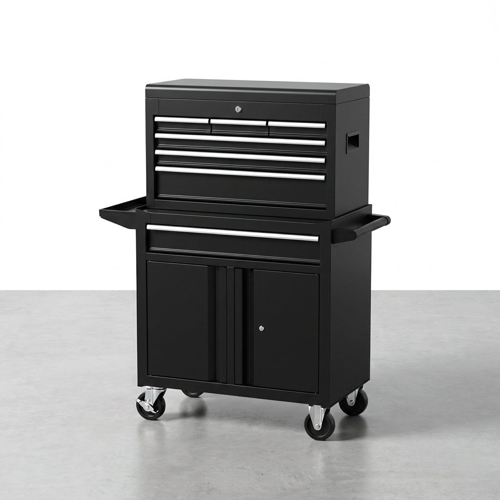 26-Inch Tool Chest & Storage Cabinet, 5 Drawers Rolling Tool Chest with Detachable Top Tool Box for Garage Warehouse Workshop, Rolling Garage Organizer with Handle and 6 Hooks — Studio Shot