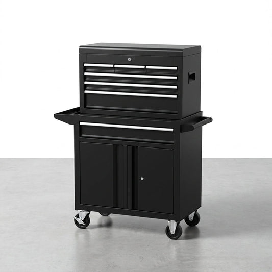 26-Inch Tool Chest & Storage Cabinet, 5 Drawers Rolling Tool Chest with Detachable Top Tool Box for Garage Warehouse Workshop, Rolling Garage Organizer with Handle and 6 Hooks — Studio Shot