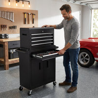 26-Inch Tool Chest & Storage Cabinet, 5 Drawers Rolling Tool Chest with Detachable Top Tool Box for Garage Warehouse Workshop, Rolling Garage Organizer with Handle and 6 Hooks — Lifestyle