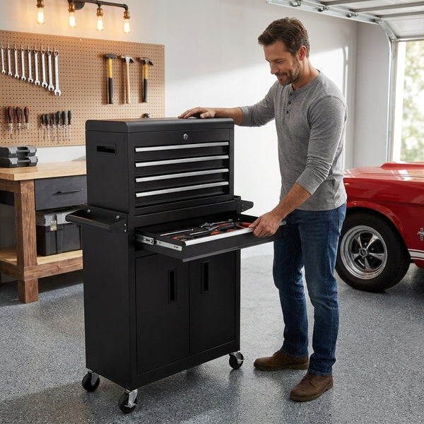 Rolling Tool Chest Built for Professional Organization, 5 Drawer Cabinet, Detachable Top Box, 26 Inch