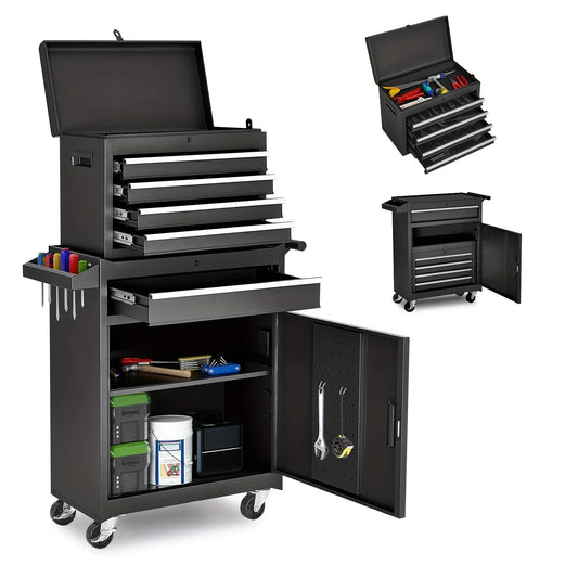 Viwat 5-Drawer Tool Chest, Rolling Tool Storage Cabinet W/ Detachable Top Tool Box, Metal Tool Cart for Garage Black