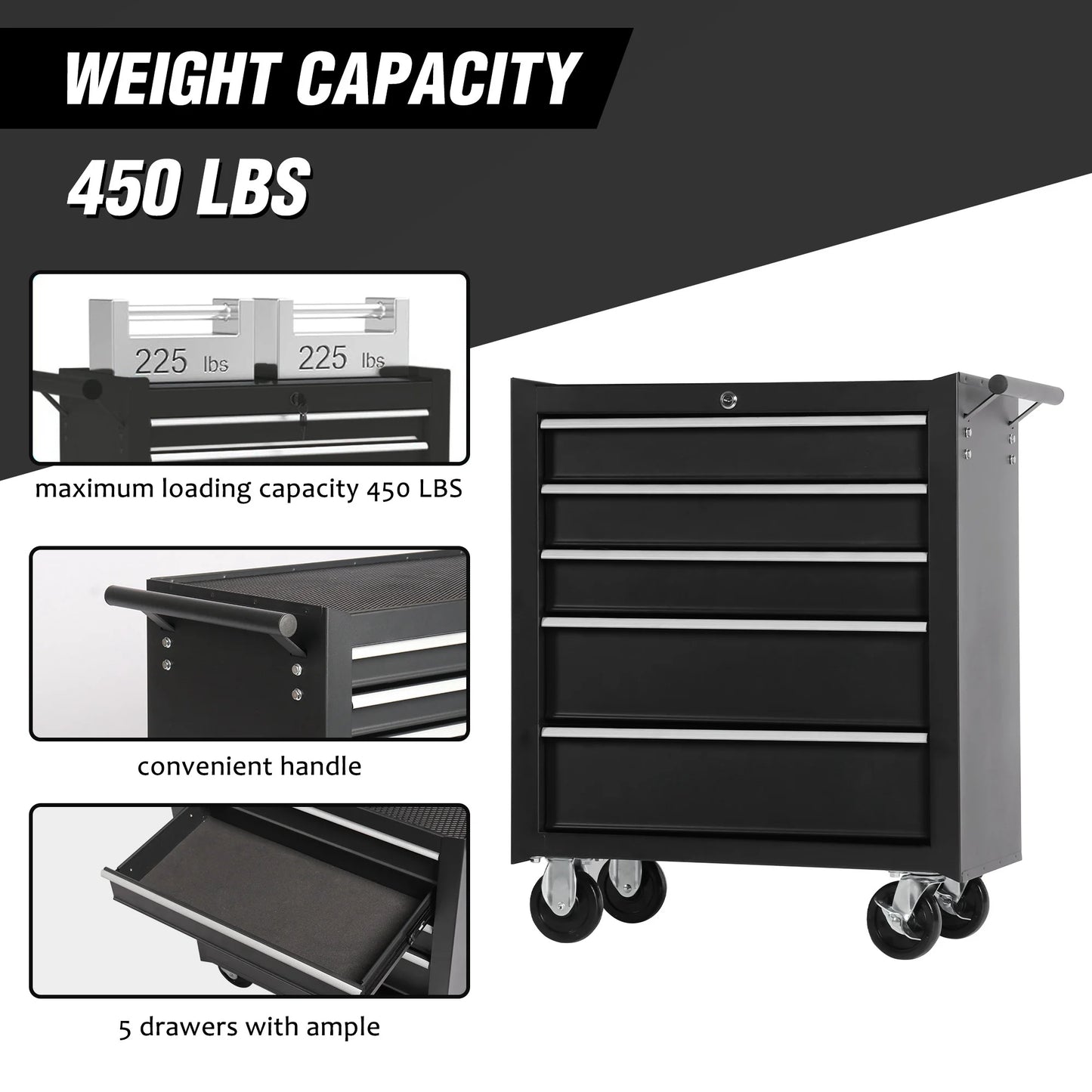 5-Drawer Rolling Tool Chest Tool Storage Cabinet with Wheels Tool Organizer Box