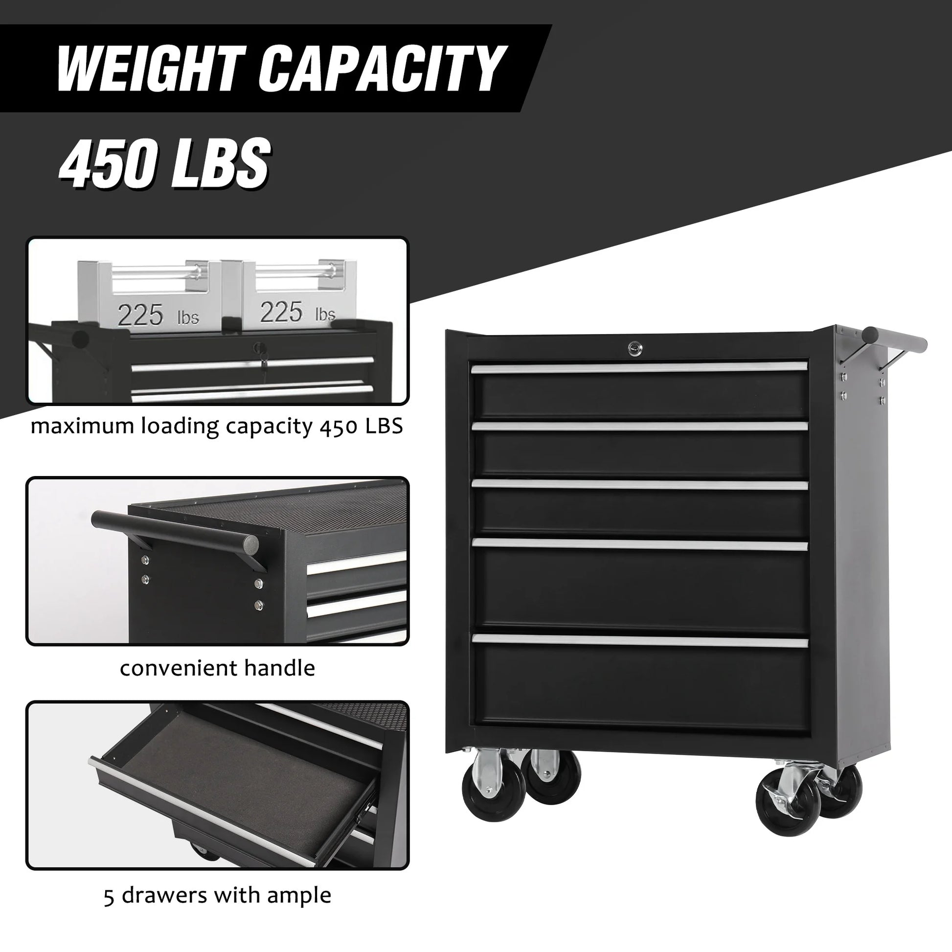 5-Drawer Rolling Tool Chest Tool Storage Cabinet with Wheels Tool Organizer Box