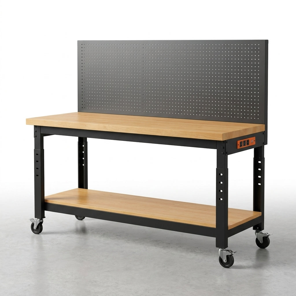 60-Inch Heavy Duty Adjustable Height Workbench with Storage and Power Outlets — Studio Shot