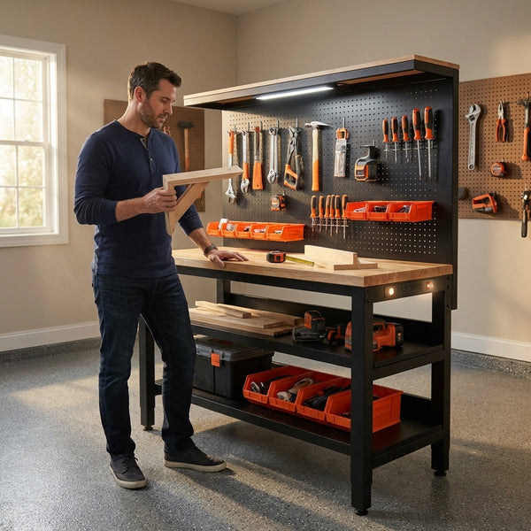 Heavy Duty Workbench Built for Professional Use, 60-Inch Width, 2010 lb Capacity, Built-In Power Outlets