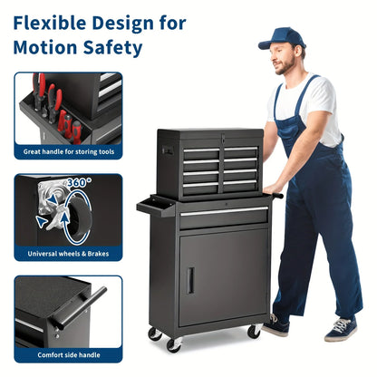 Viwat 5-Drawer Tool Chest, Rolling Tool Storage Cabinet W/ Detachable Top Tool Box, Metal Tool Cart for Garage Black