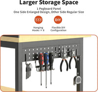 60" Adjustable Height Workbench,9-Level Heavy Duty Work Table with Storage Shelf Pegboard LED Light & Built-In Power Strip, 2010 Lbs Load Capacity Rolling Tool Bench for Garage Workshop
