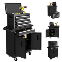 26-Inch Tool Chest & Storage Cabinet, 5 Drawers Rolling Tool Chest with Detachable Top Tool Box for Garage Warehouse Workshop, Rolling Garage Organizer with Handle and 6 Hooks