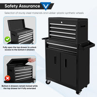26-Inch Tool Chest & Storage Cabinet, 5 Drawers Rolling Tool Chest with Detachable Top Tool Box for Garage Warehouse Workshop, Rolling Garage Organizer with Handle and 6 Hooks
