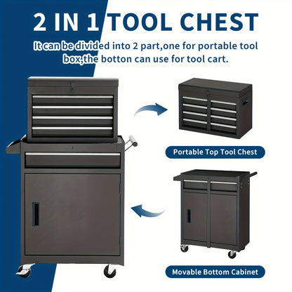 Viwat 5-Drawer Tool Chest, Rolling Tool Storage Cabinet W/ Detachable Top Tool Box, Metal Tool Cart for Garage Black