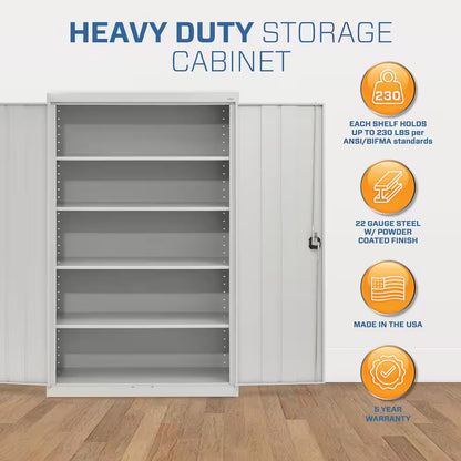 Elite Series 46 In. W X 72 In. H X 24 In. D 22-Gauge 5-Shelf Steel Freestanding Garage Storage Cabinet in Dove Gray